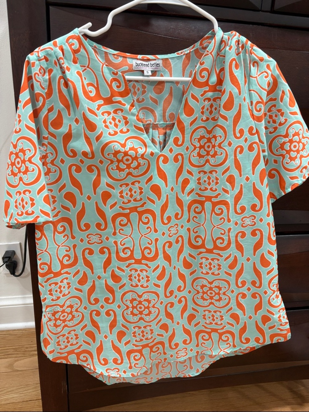 Buckhead Betties Mint & Orange Patterned V-Neck Blouse